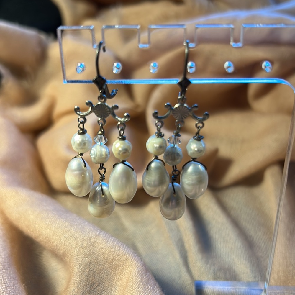 925 fresh water pearl chandelier earrings - Picture 3 of 7